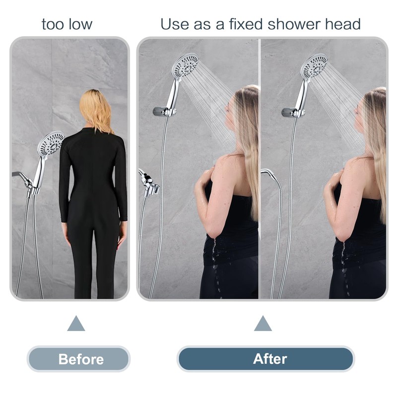 BRIGHT SHOWERS Shower Head Holder Wall Mount, Adjustable Handheld Shower