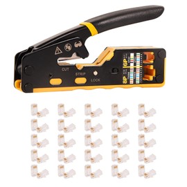 Doppy RJ45/RJ11/RJ12 Pass Through Crimp Tool Kit with 50PCS CAT6 Connectors Ethernet Crimper Cutter for Cat6a Cat6 Cat5e Cat5,6P/8P, Ethernet All-in-one Wire Tool