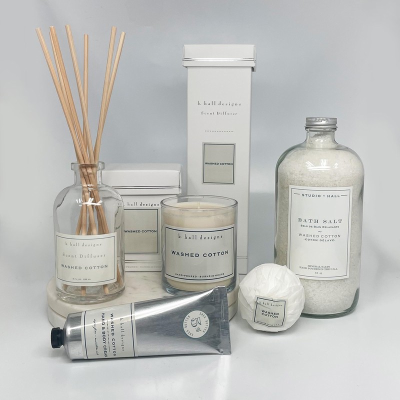 K.Hall Designs Washed Cotton Boxed Diffuser Kit, Refreshing Clean Scent,