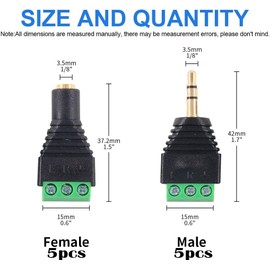 RUNCCI-YUN 10PCS 3 Pole 3.5mm Screw Terminal 3.5mm (1/8) Stereo TRS Audio Male to AV 3Pin Female Screw Terminal Headphone Balun Solderless Converter Adapter(Female/Male)