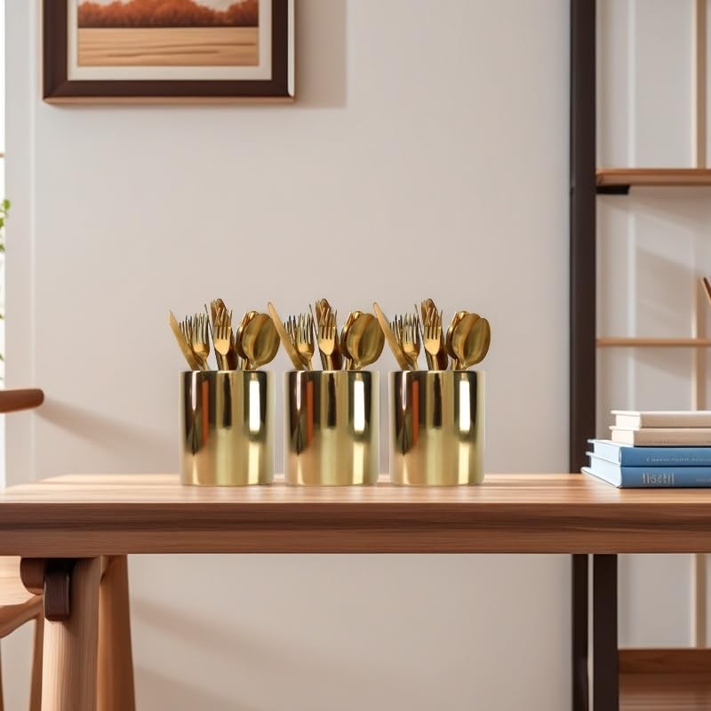 LOUIE SILNA Office Accessories Gold Ceramic Pen Holder, Desk Organiser