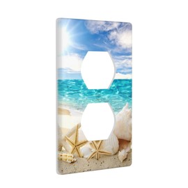 Seashells Ocean White Sand Beach Duplex Outlet Cover Wall Plates Decorate Outlet Covers For Electrical Outlets Switch Plate Decorative Wallplate Plug Cover 4.5*2.76 Inches
