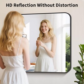 Koonmi Black Framed Bathroom Mirror - 30x40 Inch Shatterproof Tempered Glass Vanity Mirror for Bathroom Sink, Wall Mounted with Matte Aluminum Alloy Frame, No Distortion, Modern Decor