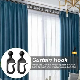 Gazebo Curtain Hooks – 50PCS Outdoor Curtain Track Hooks for Gazebo Curtains, Plastic Hooks for Outdoor Gazebo Canopy, Patio, Mosquito Netting, Black