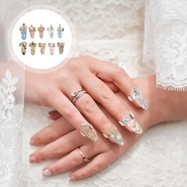 10pcs Fingernail Rings Jewelry Women Crystal Fingertip Rings Knuckle Nail Ring Cover Nail Art Charm for Nail Decoration