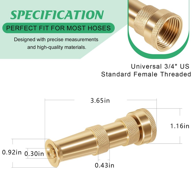 Brass Adjustable Spray Nozzle with Powerful Water Stream for Garden