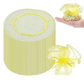 NBEADS 100 Pcs Round Drawstring Organza Bags With Sequins - 10.3 Inch Diameter Sheer Favor Bags for Wedding, Christmas, Birthday Party - Yellow