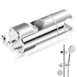 Universal Hand Shower Holder, 360° Rotatable Shower Holder with 2 Hooks, Adjustable Shower Holder for Slide Bar 16-27 mm Outer Diameter, Chrome-Plated + ABS Grade Plastic