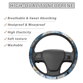 Bulopur Blue Marble Steering Wheel Cover Anti-Slip Elastic Fabric Car Steering Wheel Cover for Men for SUV Truck Van Universal Car Interior Accessories
