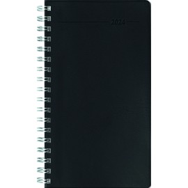 Slimtimer Ring Binder PVC Black 2024 - Pocket Calendar 9 x 15.6 cm - Ring Binding - Hard PVC Cover - Weekly - 128 Pages - Alpha Edition
