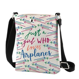 Airplane Lover Gifts Just a Girl Who Loves Airplanes Crossbody Bag Aviation Pilot Gifts for Girls Airplanes Print Canvas Bag (Girl Airplanes Crossbody)