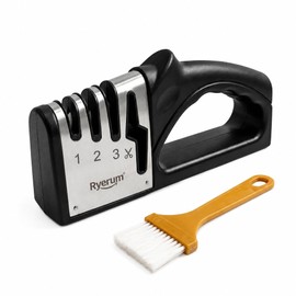 Ryerum Basics 4-in-1 Knife Sharpener with Non-Slip Base, Scissor Sharpener Includes Cleaning Brush,Knife Sharpener for Kitchen Knives and Scissors, Professional Pull-Through,Easy to Use