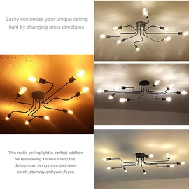 jose2015 Modern Sputnik Light Fixture, Black Dining Room Ceiling Light with E26 Socket,Lampara para Comedor Moderna for Kitchen Living Room Bedroom Office(8-Light No Bulbs)