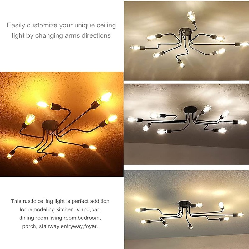 jose2015 Modern Sputnik Light Fixture, Black Dining Room Ceiling Light