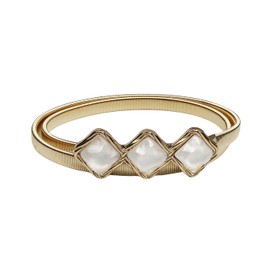 LAM GALLERY Skinny Metal Belts for Dress Gold Stretch Belt Elastic Waist Cinch Dress Belts- 3 Square Crystal