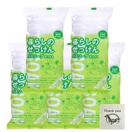 Miyoshi Soap, Living Soap, Bath Soap, White, 4.8 oz (135 g) x 3 Packs, Set of 5 + Kunutonn Original Logo e-Bonus