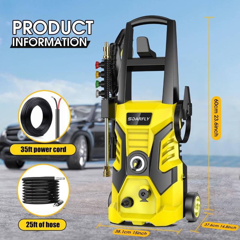 SOARFLY Electric Pressure Washer, With self-priming function, 2600PSI, Max 1.76