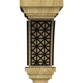 Ekena Millwork CORW05X05X10JETLBLRO Medium Jefferson w/ IronCraft Trellis Inlay Wood Corbels, 5"W x 5 3/4"D x 10"H, Red Oak