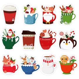 12 Pack Cup Shaped Christmas Sticky Note,Cartoon Santa Claus Snowman Gingerbread Man Elk Self-Stick Notepad Memo Pads Message Note Reminder Note for Kid Student School Office Supplies Party Favor