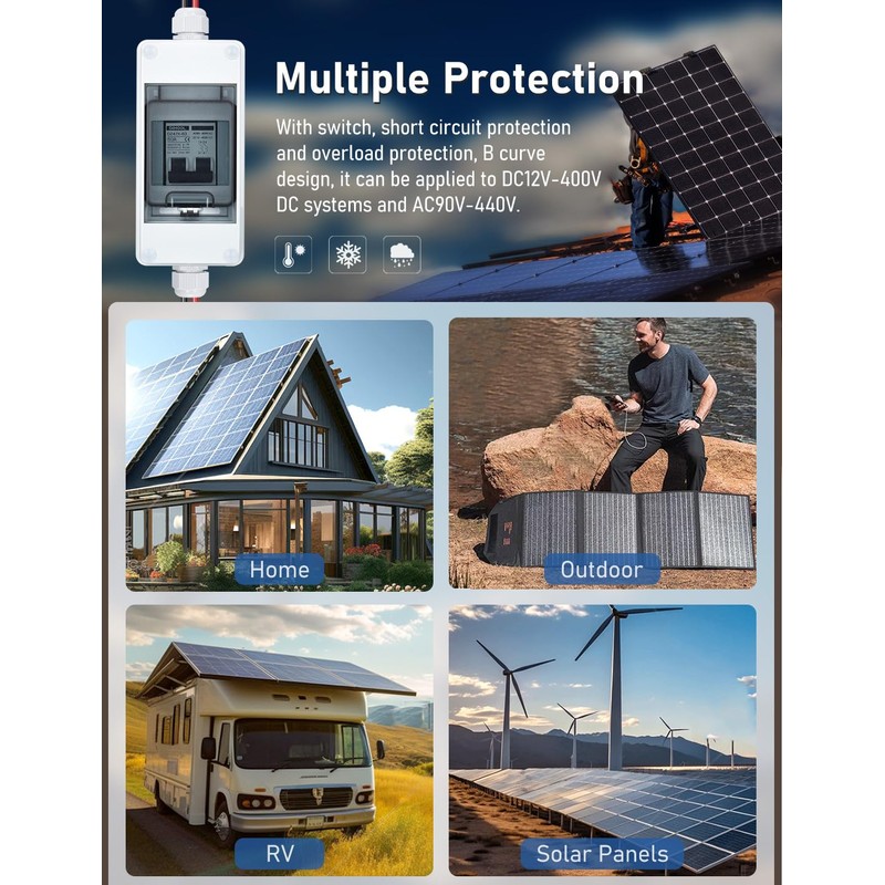 DIHOOL Solar Panel Disconnect Switch with IP65 Din Box, 60