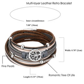 Cupimatch Wrap Bracelet Women's Tree of Life Bracelets Vintage Bohemian Multiple Leather Bracelet for Women, Metal