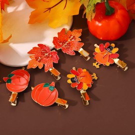 HZEYN 6 Pack Thanksgiving Hair Clip Fall Pumpkin Maple Leaf Turkey Hair Clips for Women Autumn Fall Hair Barrette Accessory Holiday Gifts