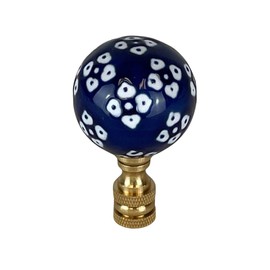 Royal Designs, Inc. Blue Porcelain Ball with White Ornament Design Finial for Lamp Shade, Polished Brass