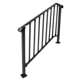 HECASA Step Hand Rail Adjustable for 4-5 Steps Outdoor Stair Railing Handrail for Concrete, Porch, Deck, Wooden Stairs, Exterior Steps Steel Black Powder Coated