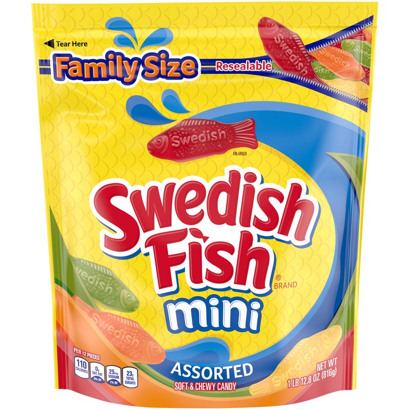 SWEDISH FISH Mini Assorted Soft & Chewy Candy, Family Size,