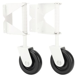 Gate Wheel Spring-Loaded Gate Caster Kit for Wooden PVC Fences, Heavy Duty Gate Helper Wheel, Outdoor Rolling Fence Gate Support Wheel Rollers Kit, 4.3-Inch, White (Left & Right) 2 Pack
