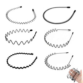 Metal Hair Band for Men,Women Elastic Wavy Hairband,Black Non-slip Metal Headbands,Suitable for Outdoor Sports,Everyday Wear. (6 Pcs)