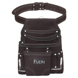 FUERI Leather Tool Pouches with Belt Clip Dual Hammer Holder Utility Belts Bags Pouch for Construction Carpenter Electrician Framer Men Women Iron Worker - 10 Pocket
