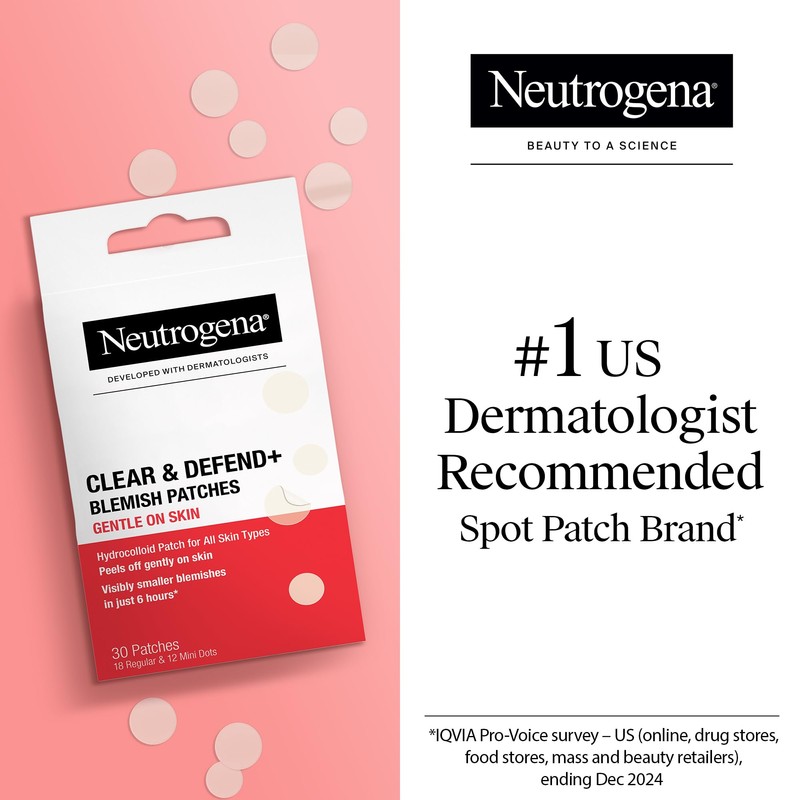 Neutrogena Clear & Defend+ Blemish Patches for Sensitive Skin, 30