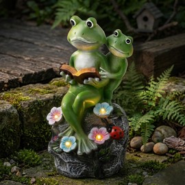 BAHOOMED Solar Frog Garden Statue Outdoor Decor - Resin Frog Figurine with Solar Powered LED Lights, Waterproof Animal Sculpture for Patio Yard Lawn Decorations