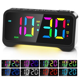 Alarm Clock for Kids Teens, Dynamic RGB Alarm Clock for Bedroom Bedside, Nightstand Desk Clock with Night Light, Large Numbers, 2 USB Phone Charger, Dimmer and Volume Control, Snooze, 12/24Hr