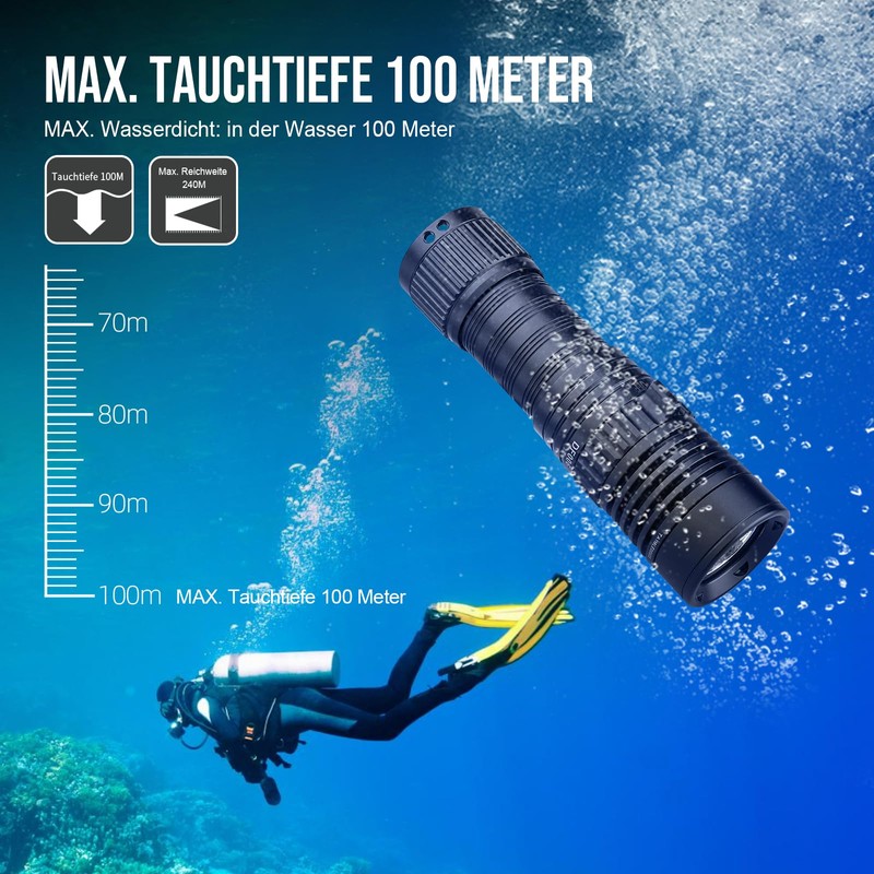 Trustfire DF006 Dive Light - 2300 Lumen Underwater Flashlight, 100
