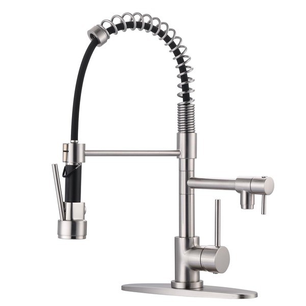 Brass Kitchen Faucet with Pull Down Sprayer, WOWOW High Arc
