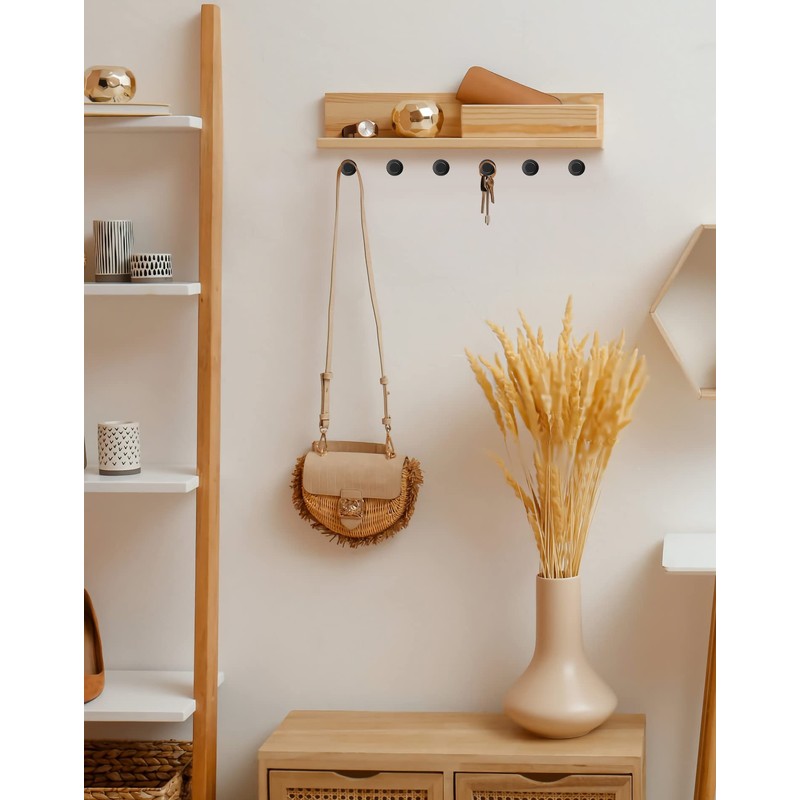 QWORK® 8Pcs Black Round Wall Hooks, 55 mm Coat Hook,