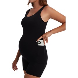 Angelhood Women's Maternity Bodysuit Pregnancy Shapewear Sleeveless Jumpsuit Scoop Neck Tank Top Shorts Romper