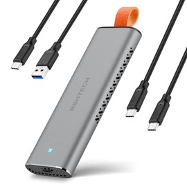 RSHTECH M.2 NVMe and SATA SSD Enclosure Aluminum 10Gbps USB 3.1/3.2 Gen2 External NVMe SSD Caddy for NVMe PCIe and SATA M-Key(B+M Key), Support UASP &Trim, Tool-Free (RSH-328)