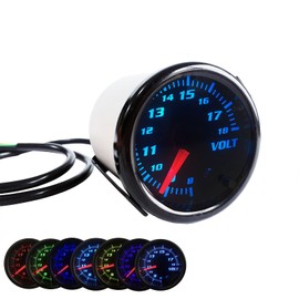 2-1/16" 52mm Voltage Gauge Smoked Lens Tinted 7 Color Volt Gauge Black Dial Voltmeter Range 8-18 Volts