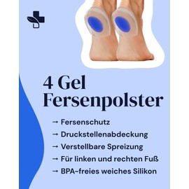 YOGAMEDIC YOGAMEDIC Fersenpolster für Schuhe, Fersensporn, 4 Stück, orthopädische Gel-Ferseneinlage, Fersenpolster für Achillessehne, Plantarfasziitis, Einlegesohle (Größe 35-39)
