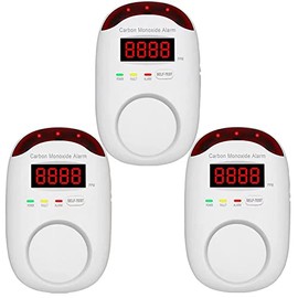 Vzmcov Plug in Type Carbon Monoxide Detector Alarm 3 Pack,Vzmcov CO Detector Monitor with LED Digital Display and Voice Alert for Home Basement Kitchen Office Hotel Garage Bedroom Living Room Bedroom