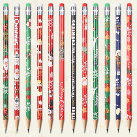 Kesote 36pcs Christmas Themed Pencil Set, 12 Patterns Christmas Pencil with Rubbers Xmas Gift Festive Themed Pencil Set for Kids Boys & Girls