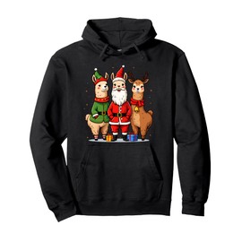 Cute Christmas Llamas in Santa Elf and Reindeer Costumes Pullover Hoodie