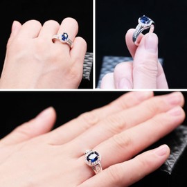 Mujeres de Uloveido corte Oval plateado en platino azul marino oscuro CZ Zircon Promise Rings Wedding Engagement Band for Girl-Friend (Size 8) PJ138-BLUE