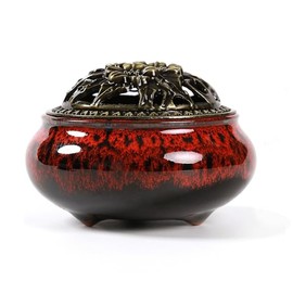 Ceramic Incense Burner with Incense Stick Holder (Red)