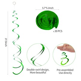 30 Pieces Green Party Hanging Swirls, Plastic Streamer Ceiling Decorations Wedding Baby Shower Birthday Party Decorations