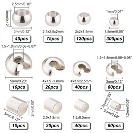 PH PandaHall 1640pcs 1.5~3mm Brass Tube Crimp Beads 3~5mm Crimp Bead Knot Covers 1.2~3mm Crimps Stopper Knot Cover Caps Crimping Beads for Earrings Bracelets Necklaces Jewelry DIY Craft Making, Silver
