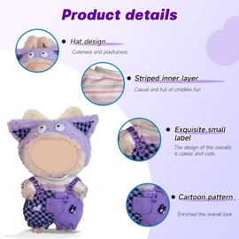 17cm Doll Clothes Set 3PCS: Monster Eye Hat, Striped Shirt, Heart Patched Overalls for Dolls (Style A)